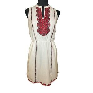 Madewell Embroidered Sleeveless Dress Sz 2 Split‎ Neck Boho Southwestern Aztec